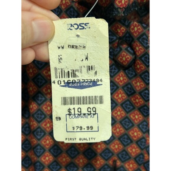 Vintage KSL Karin Stevens Pleated Dress Red Blue Sz 20W Geometric Pattern NWT - Picture 8 of 10